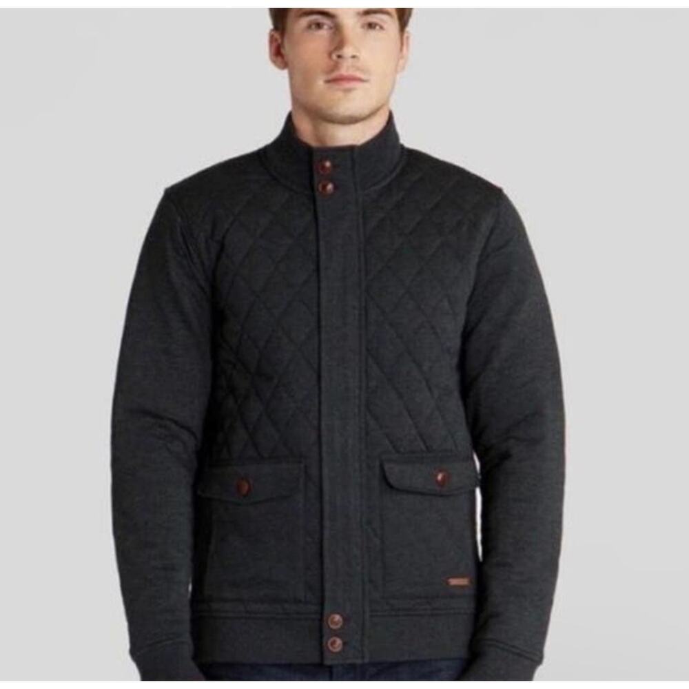 Ted Baker London Men Charcoal Quiltin Quilted Full Zip Cotton Jacket Size Large